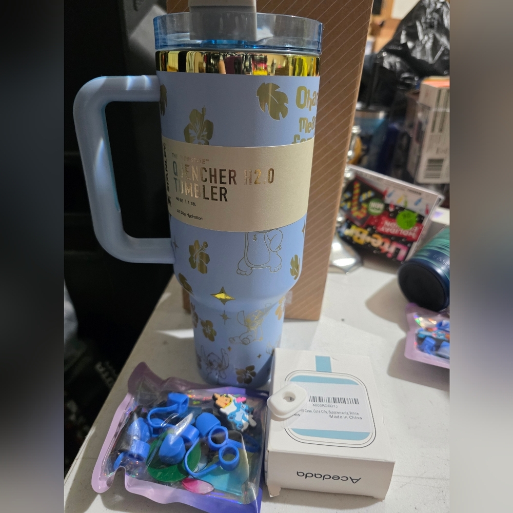 New Stitch Stanley Tumbler 40 oz Insulated Stainless Steel Water Bottle & Straw